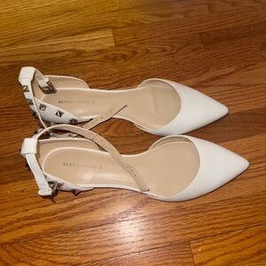 Marc Fisher White Pointed Flats with Studded Detail